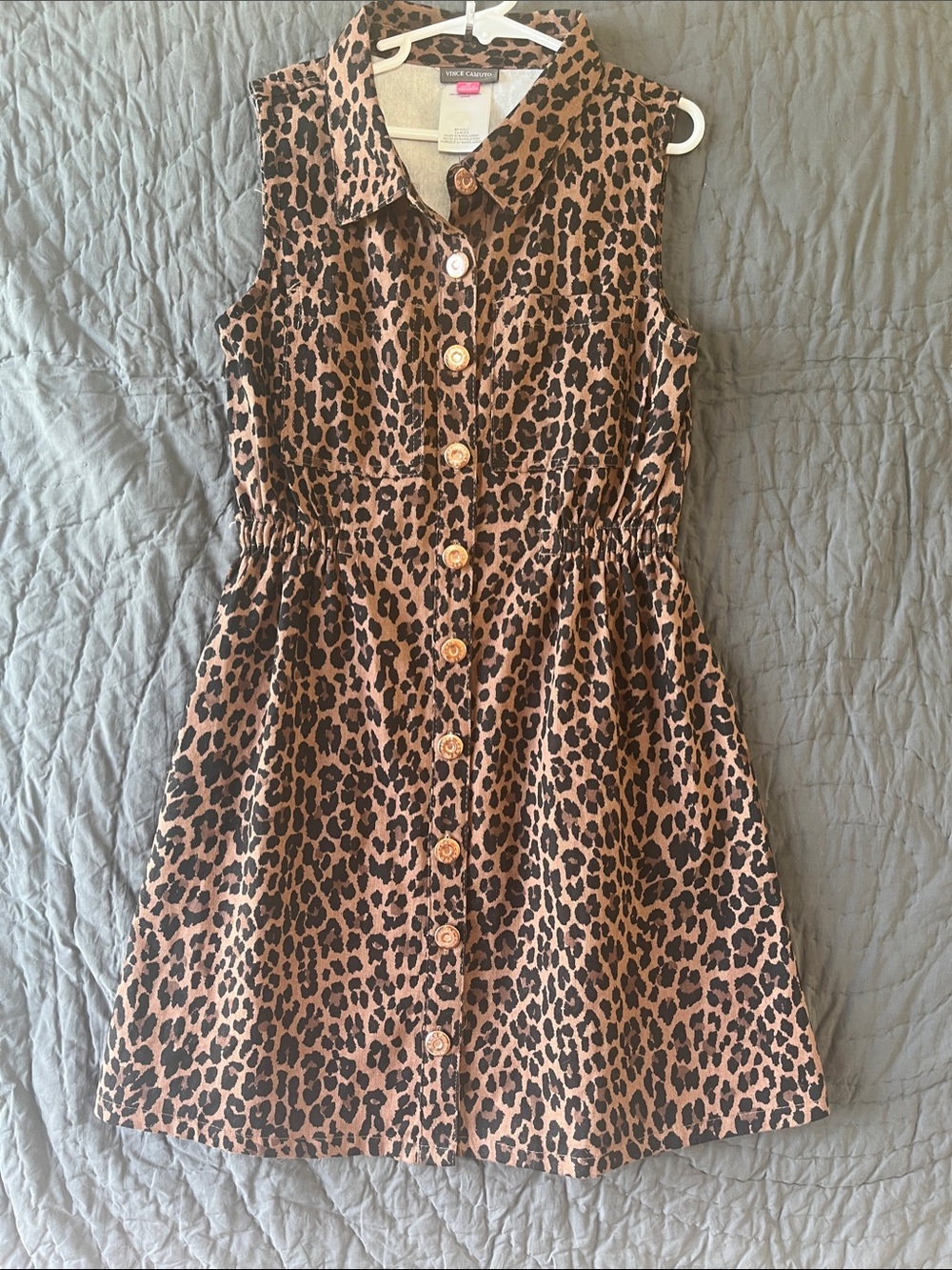 Vince Camino Tan and Black Leopard Print Sleeveless Button-Front Kids Dress